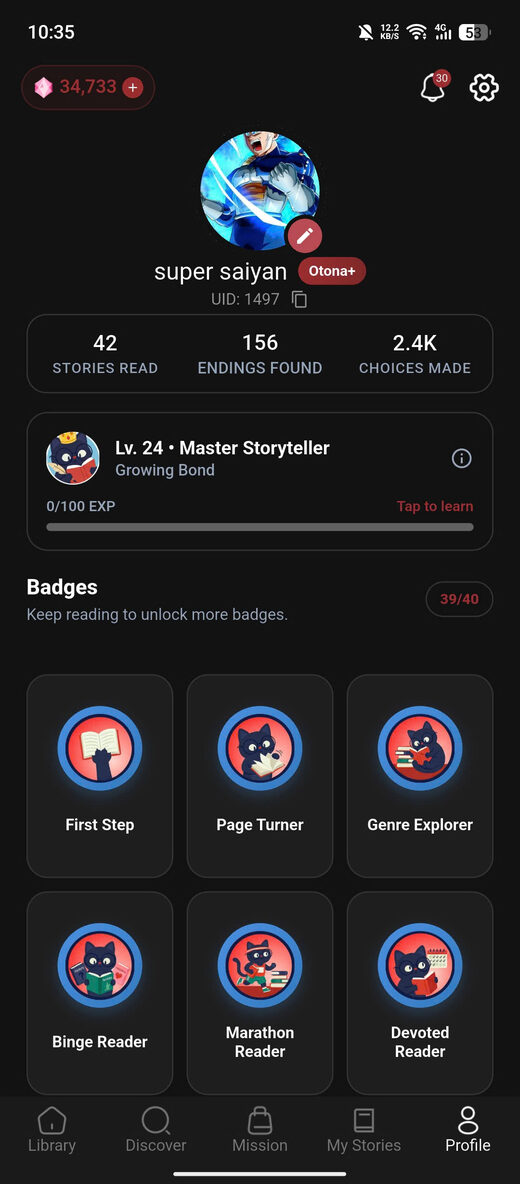 Otona.ai reader profile and badges