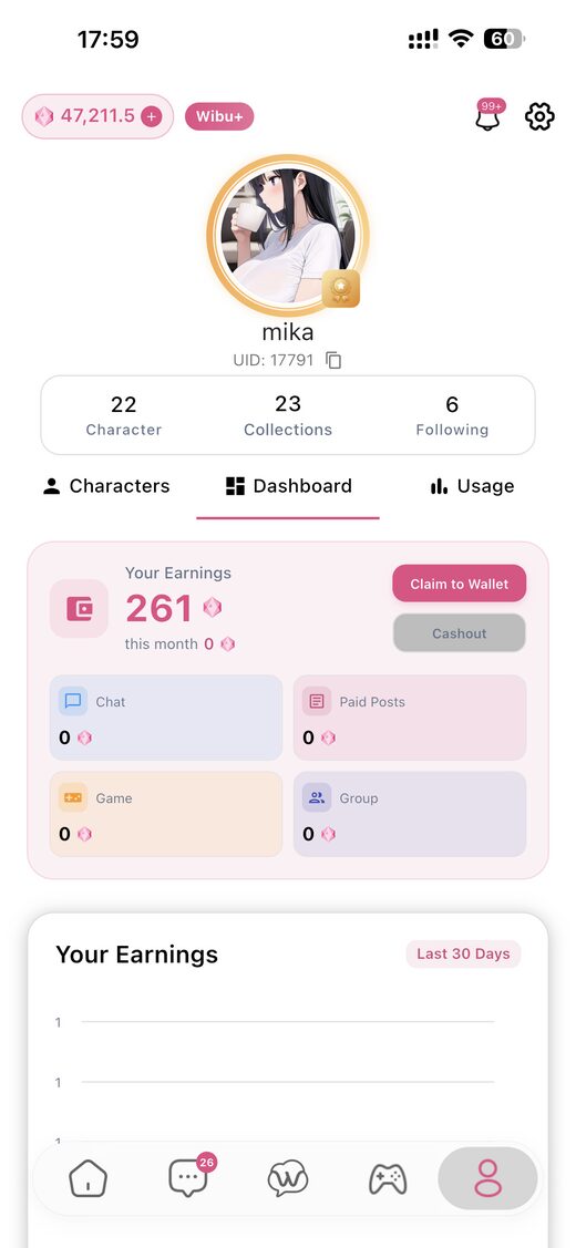 Wibu.ai creator dashboard